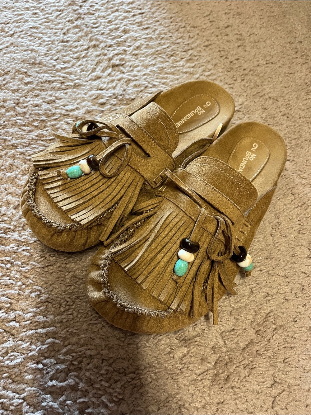 No Boundaries Women's Brown Tassel Fringe Slide Mules/Mocassins